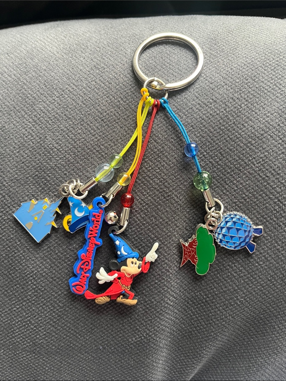 Disney Mickey Sorcerer Keychain with Park Charms - Blue, Red, Yellow, Green